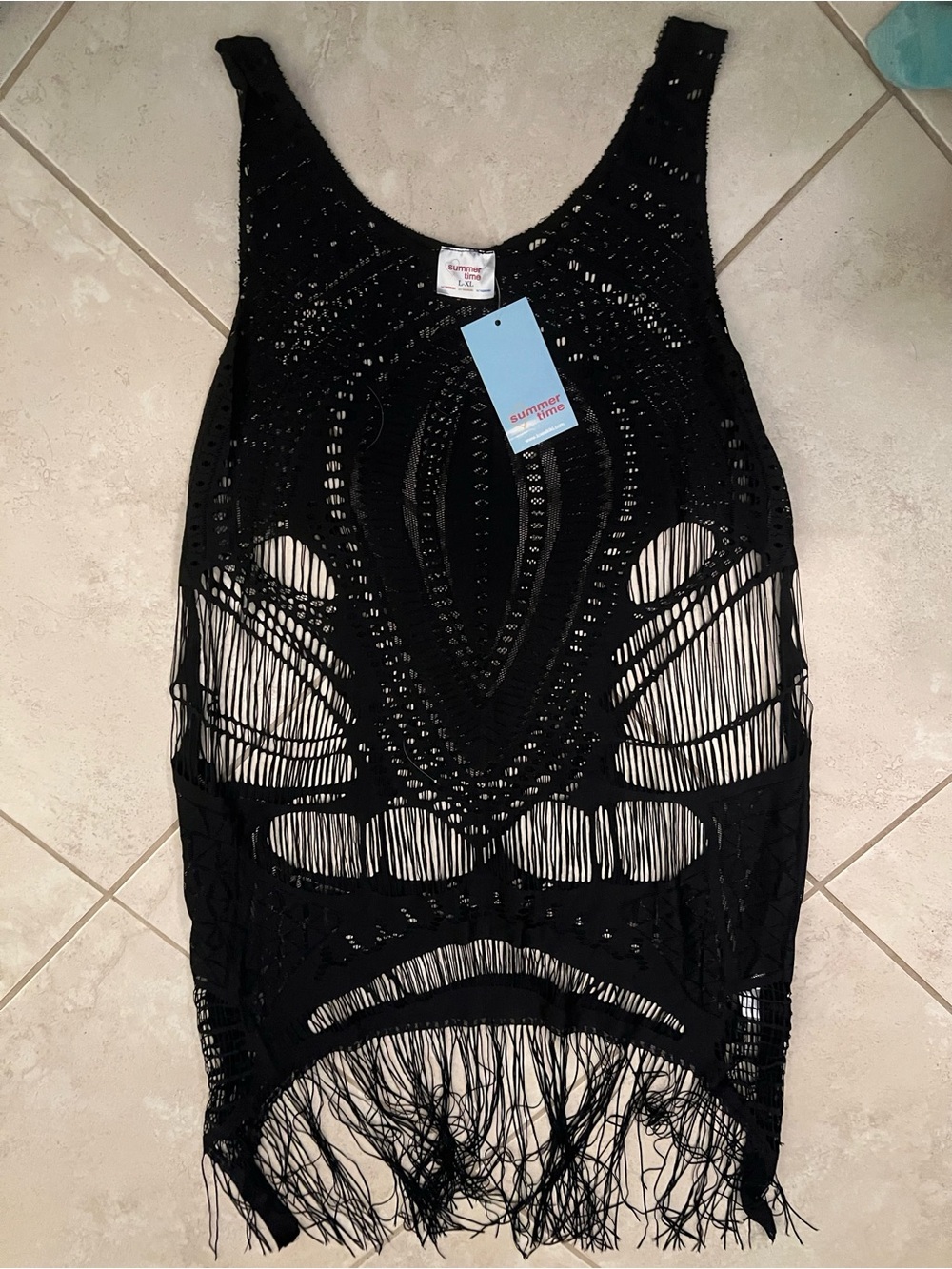 Summer Time black crochet beach cover-up size L/XL